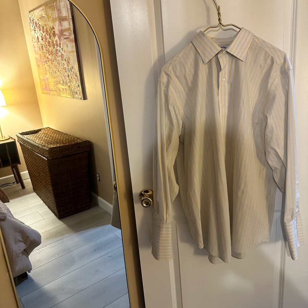 Men's Striped Shirt - Cream and Blue